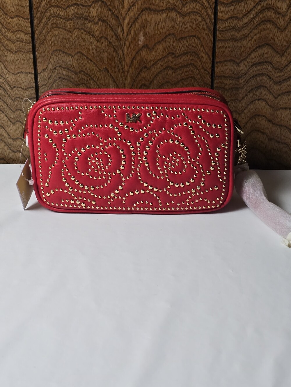 Michael Kors Small Red Quilted Studded Camera Bag